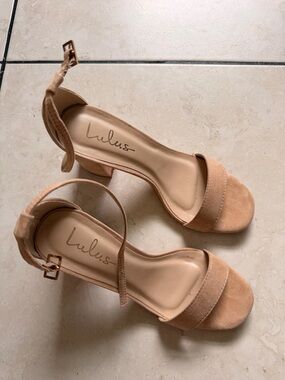Lulu's Blush Nude Suede Ankle-Strap Block Heels